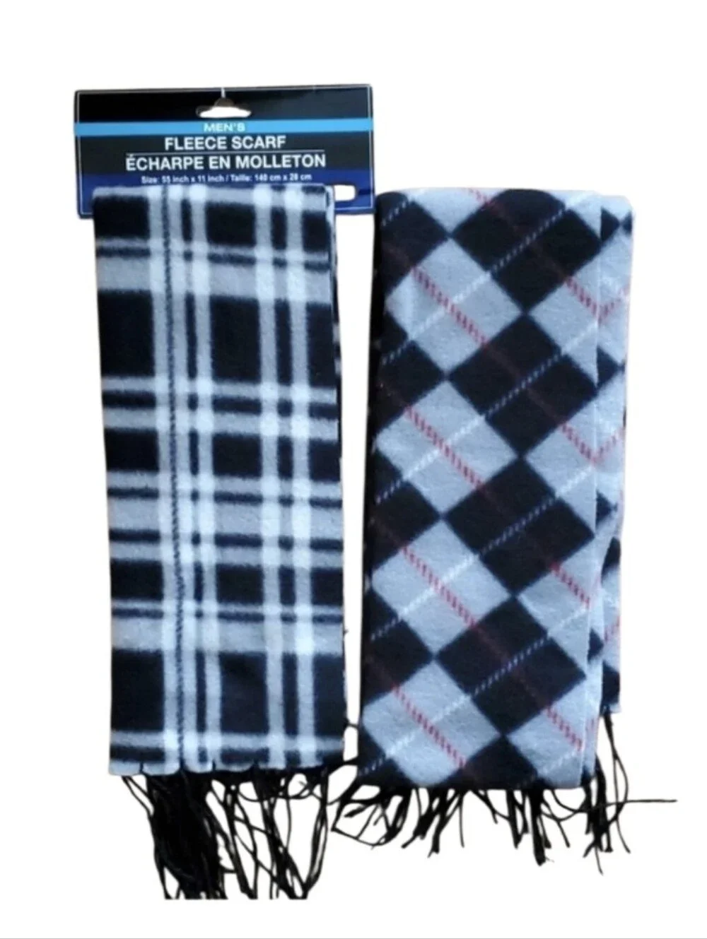2 Pack‎ NWOT Men's Fleece Scarf Black & Cream, Black Plaid